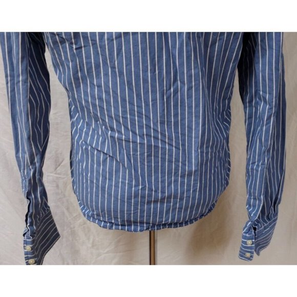 Hollister California Pacific Merch Medium Blue White Stripe Long Sleeve Shirt - Picture 10 of 11